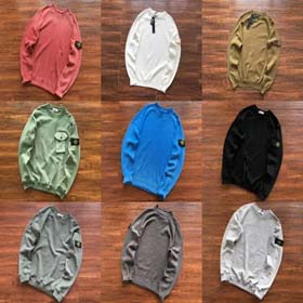 Stone Island Round Neck Badge Sweater Slim Knit Top-2119