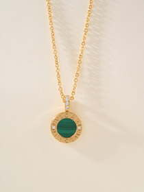Bulgari double-sided green letter engraving vintage diamond coin necklace-4000